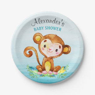 Aquarell-Affe-Jungen-Babyparty Pappteller