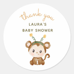 Aquarell-Affen-Safari-Baby-Shower-Dankeschön Runder Aufkleber