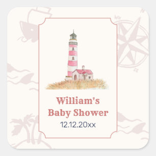 Aquarell Ahoy Nautische Leuchtturm-Baby-Party Quadratischer Aufkleber