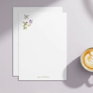 Aquarell-Akelei mit personalisierter Kolibri Mitteilungskarte