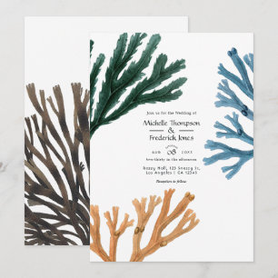 Aquarell-Algen-Strand Hochzeit Einladung