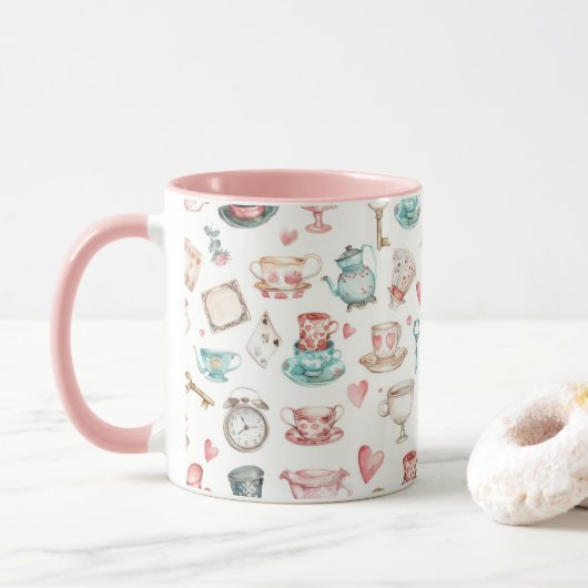 Aquarell-Alice-Muster Tasse (Mit Donut)