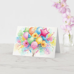 Aquarell Alles Gute zum Geburtstag Luftballons und Karte