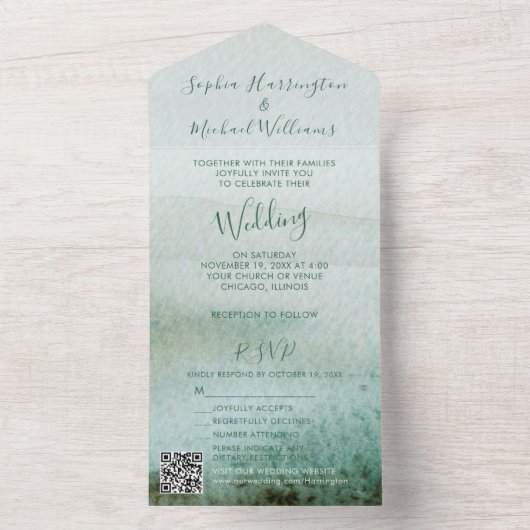 Aquarell Alles-in-Einem Hochzeitseinladung Casual All In One Einladung (Innen)