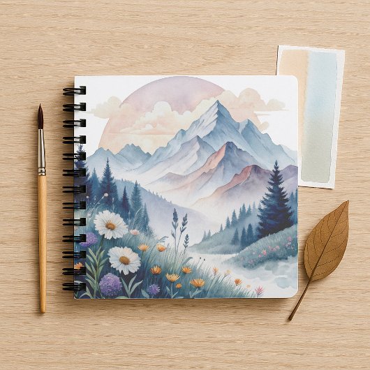 Aquarell Alp Landschaft mit Wildblumen Notizblock