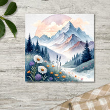 Aquarell Alp Landschaft mit Wildblumen