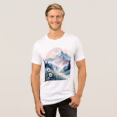 Aquarell Alp Landschaft mit Wildblumen Tri-Blend Shirt (Vorderseite voll)
