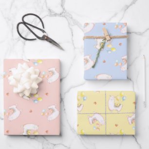 Aquarell-Alpaka-Geburtstags-Pastell-Luftballons Ro Geschenkpapier Set