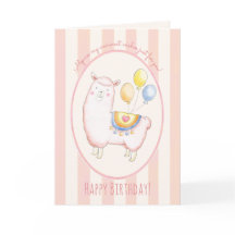 Aquarell-Alpaka mit Luftballon in Rosé zum Geburts
