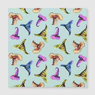 Aquarell alte Hüte: blauer Hintergrund. Magnetkarte