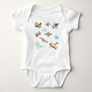 Aquarell Alte Vintage Flugzeuge Sammlung Baby Strampler