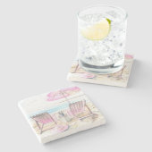 Aquarell am Strand Art Steinuntersetzer (Seitenansicht)