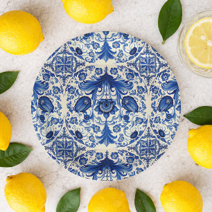Aquarell Amalfi Blau Fliesen Brautparty Pappteller