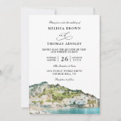 Aquarell Amalfi-Küste Budget QR-Code Hochzeit Einladung (Vorderseite)