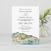 Aquarell Amalfi-Küste Budget QR-Code Hochzeit Einladung (Stehend Vorderseite)