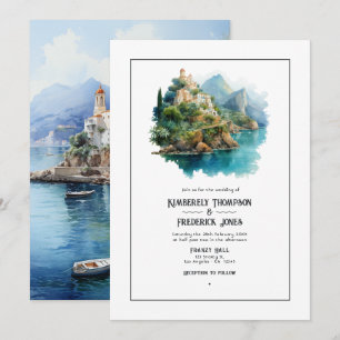 Aquarell Amalfi-Küste Italien Destination Hochzeit Einladung