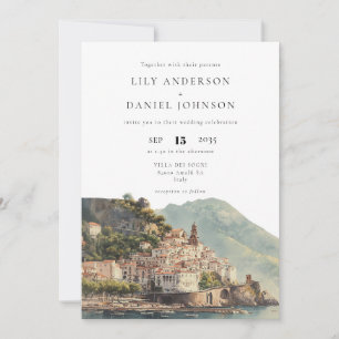 Aquarell Amalfi QR Code Italienische Hochzeit Einladung