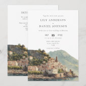 Aquarell Amalfi QR Code Italienische Hochzeit Einladung (Vorne/Hinten)