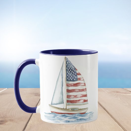 Aquarell American Flag Sailboat Küste Tasse