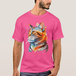 Aquarell American Kurzatmikkatze Colorful Cat Lov T-Shirt