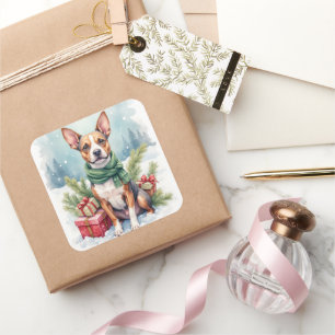 Aquarell American Staffordshire Terrier Rustikal Quadratischer Aufkleber