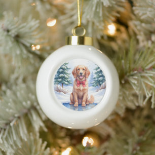 Aquarell American Water Spaniel Gefrorener Teich Keramik Kugel-Ornament