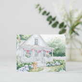 Aquarell Americana Patriotic Country Hütte Feiertagspostkarte (Stehend Vorderseite)