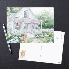 Aquarell Americana Patriotic Country Hütte Feiertagspostkarte