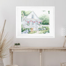 Aquarell Americana Patriotic Country Hütte