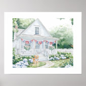 Aquarell Americana Patriotic Country Hütte Poster (Vorne)