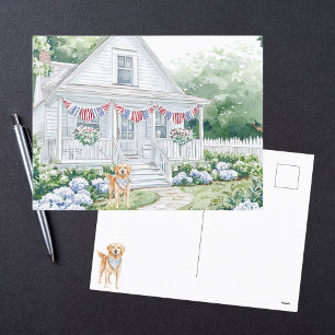 Aquarell Americana Patriotisches Landhaus Feiertagspostkarte