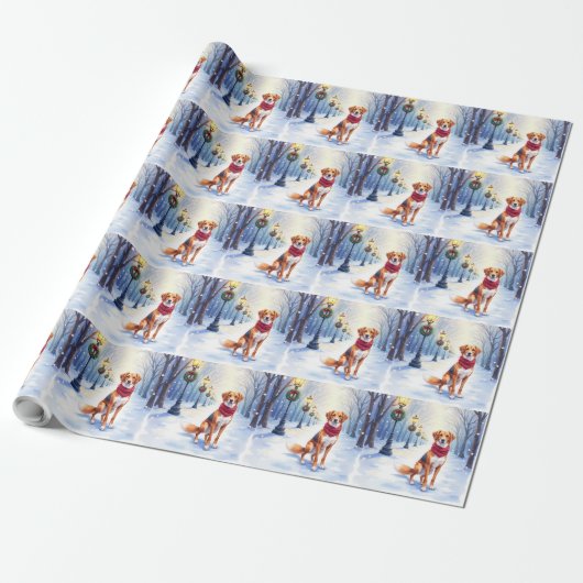 Aquarell Amerikanischer Foxhound Schneelaterne Geschenkpapier (Ungerollt)