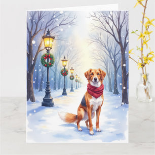 Aquarell Amerikanischer Foxhound Schneelaterne Karte