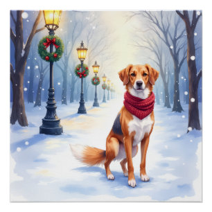 Aquarell Amerikanischer Foxhound Schneelaterne Poster