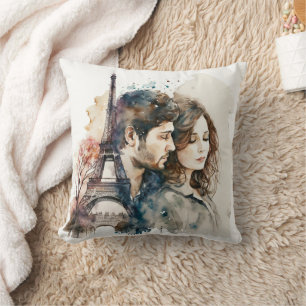 Aquarell Amour in Paris Kissen