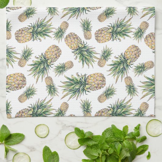 Aquarell-Ananas-Muster Geschirrtuch (Gefaltet)