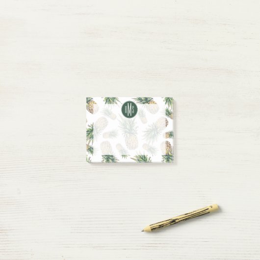 Aquarell-Ananas-Muster Post-it Klebezettel (Auf Schreibtisch)