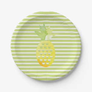 Aquarell-Ananas-Trendy-Streifen-Fruchtige-Party Pappteller