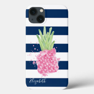 Aquarell-Ananas Tropisch ,Navy Blau Gestreift Case-Mate iPhone Hülle