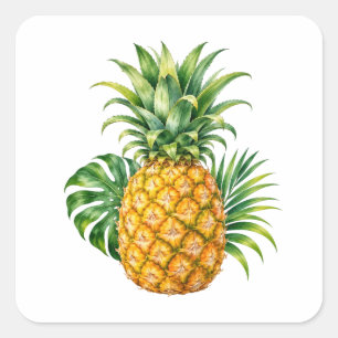 Aquarell-Ananas Tropisches Obst Quadratischer Aufkleber