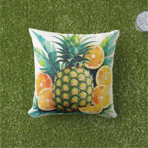 Aquarell-Ananas & Zitrus Tropische Früchte Thr Kissen