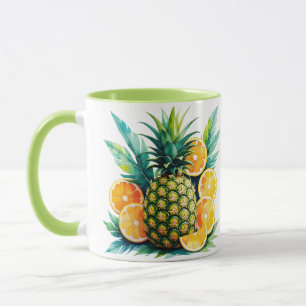 Aquarell-Ananas & Zitrus Tropisches Frucht-Cof Tasse