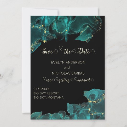 Aquarell Anastasia Schwarz und Grün Save the Date (Vorderseite)