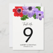 Aquarell-Anemone-Blumen-Tischnummernkarte Einladung (Rückseite)