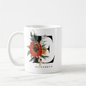 Aquarell-Anemone-Botanik-Initiale E-Monogramm Kaffeetasse (Links)
