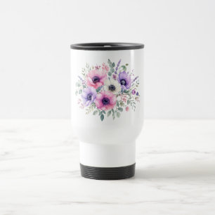Aquarell-Anemonen-Blumen-Blumentasse für Reisende Reisebecher