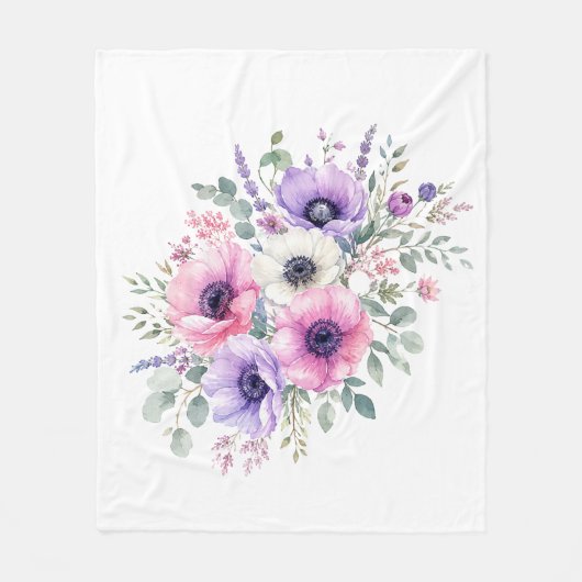 Aquarell-Anemonen-Blumen-Floraldecke Fleecedecke (Vorderseite)