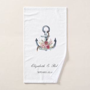Aquarell Anker Blumen Maritim Badhandtuch Set