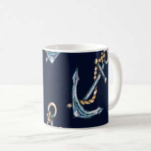 Aquarell-Anker in Marineblau  Kaffeetasse