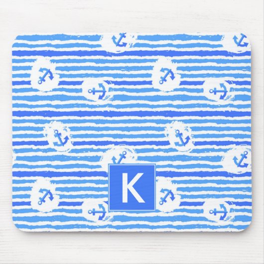 Aquarell-Anker-Muster | addieren Ihre Initiale Mousepad (Vorne)